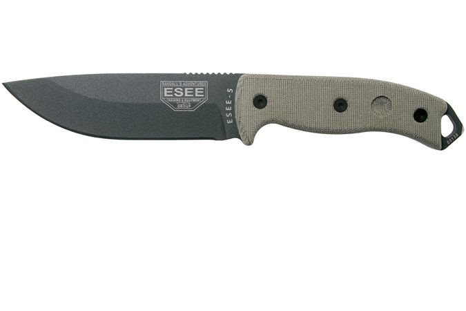 ESEE Model 5 Tactical Gunsmoke, desert tan handle 5P-TG avec étui kydex + clip ceinture