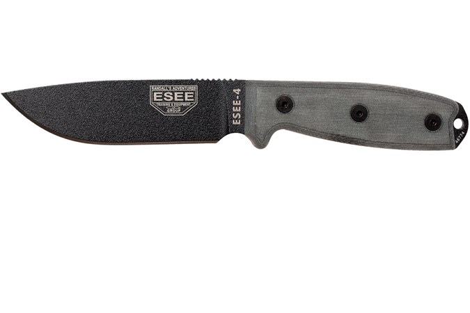 ESEE Model 4 black blade, grey handle 4P-MB with coyote sheath + clip and  MOLLE-back | Advantageously shopping at Knivesandtools.co.uk