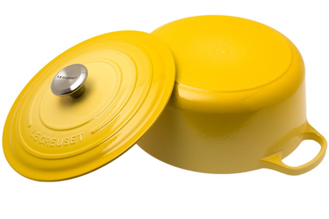 Casserole Le Creuset Fonte Émaillée 26 Cm Blanc - 2,25 Qt, Bouton Doré Flocons De Neige