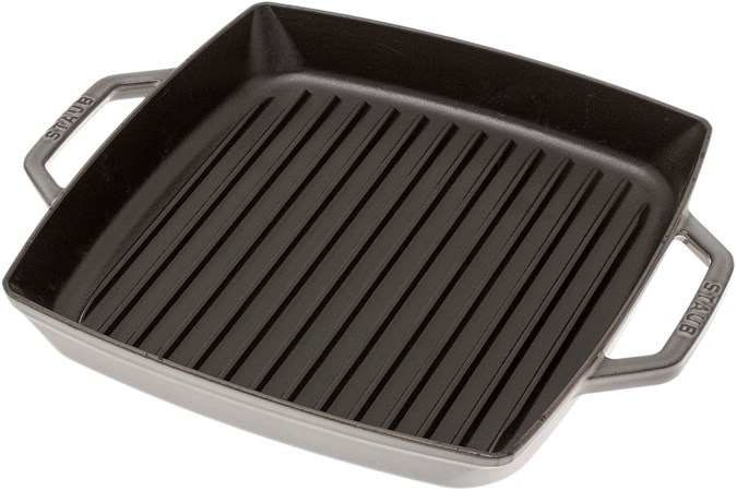Grey Staub Cast Iron Square Grill Pan with Two Handles
